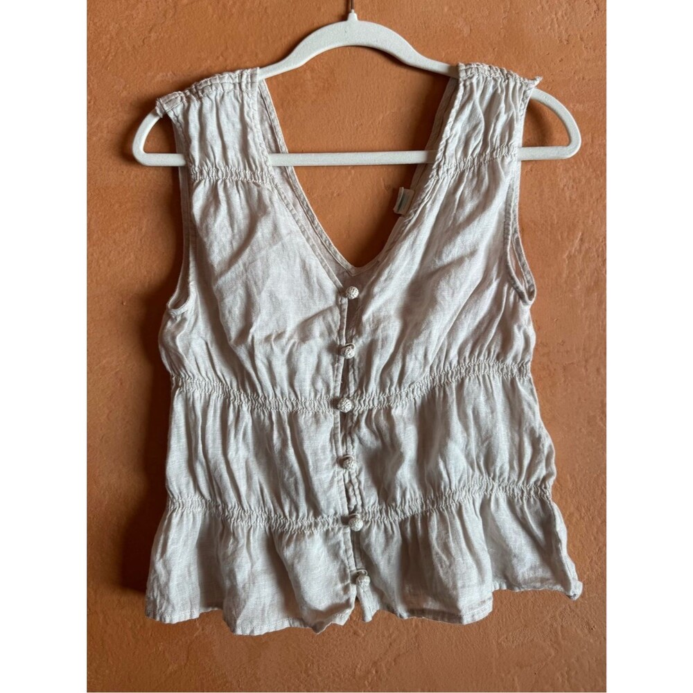 Cynthia Rowley 100% Linen Cottagecore Button Front Tank Top Small